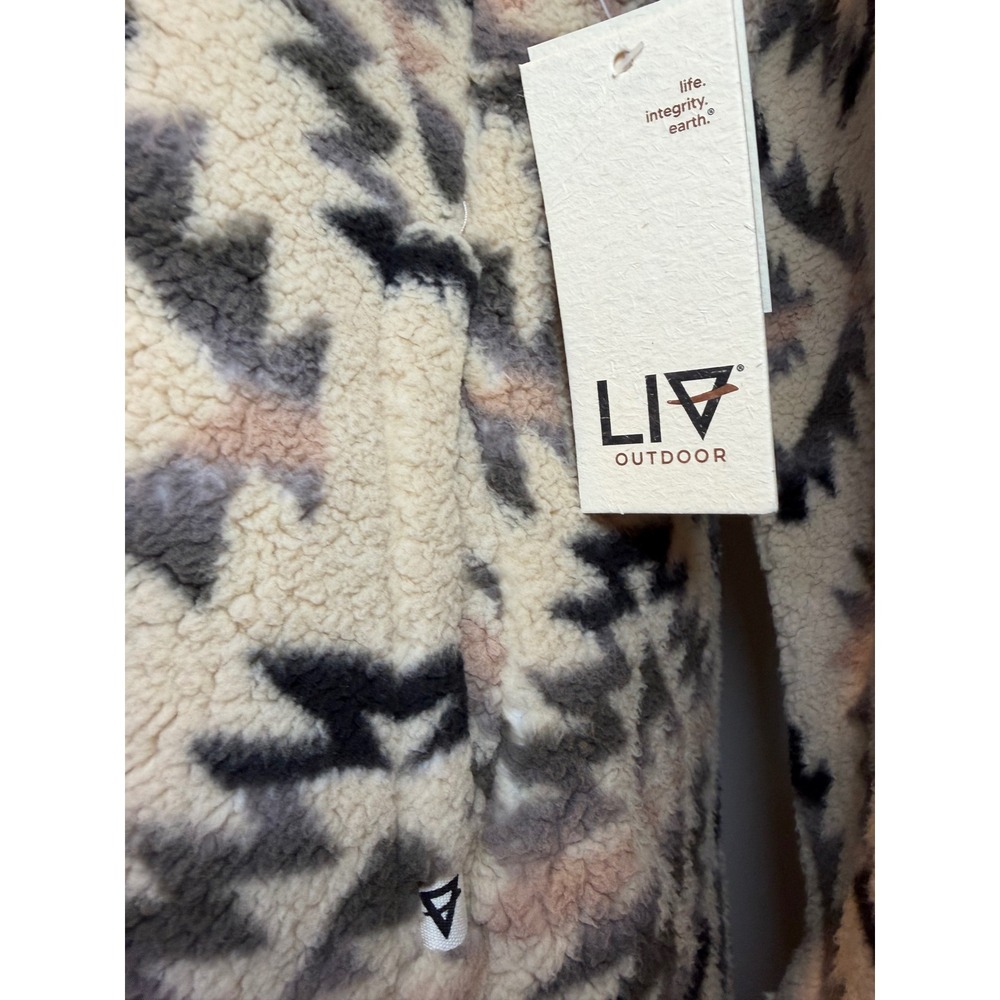 LIV Outdoor Women Medium Aztec Sherpa Fleece Longline Snap Jacket Cream Pink - Picture 6 of 9